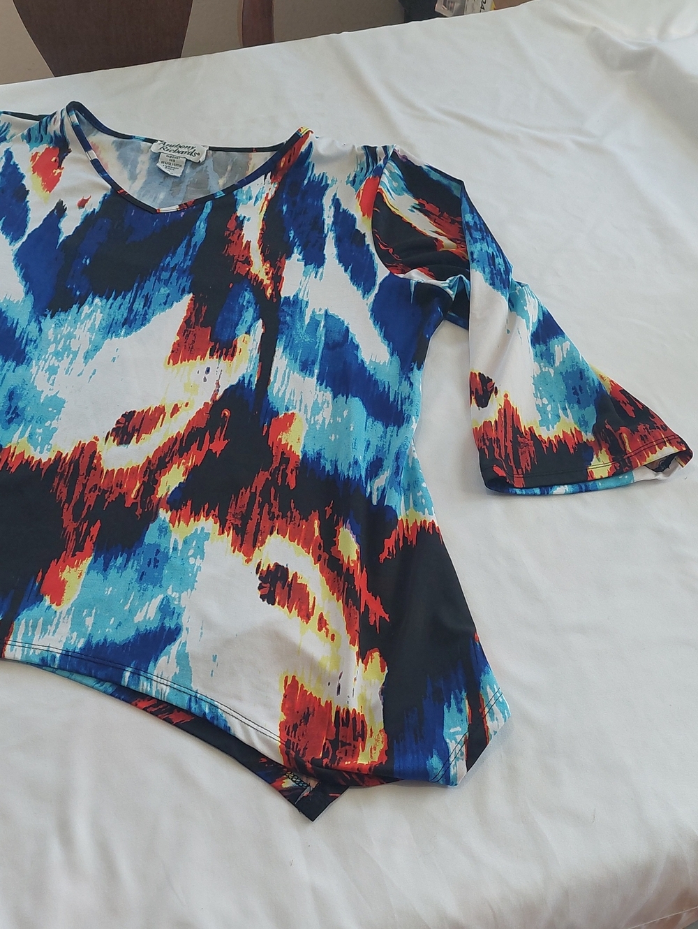 Anthony Richards Abstract V-Neck Tunic in Blue,Yellow &White.